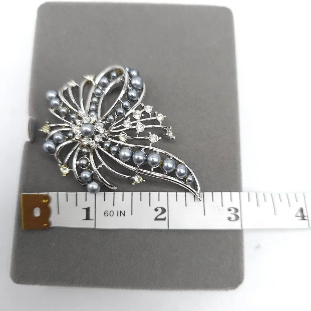 Nolan Miller Glamour Collection Brooch With Faux Gray Pearl Crystal in Box